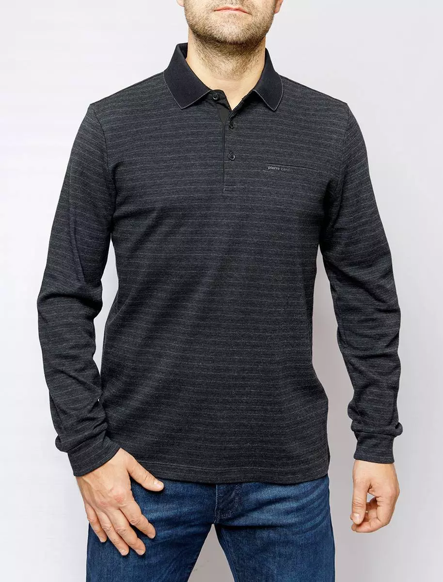 PIERRE CARDIN POLO LANGE MOUW DONKERGRIJS DESIGN
