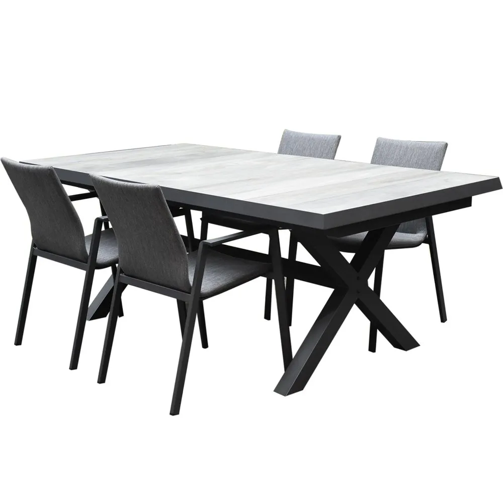 AVHCOLLECTIE NANCY NEW DELHI DINING TUINSET UITSCHUIFBAAR 204264X103XH74,5 CM 5 DELIG  ALUMINIUM