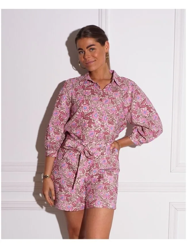 BLOUSE MET PRINT ROZE