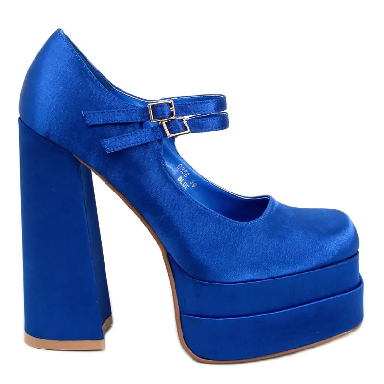 BM Prandi Blue satijnen platform pumps blauw