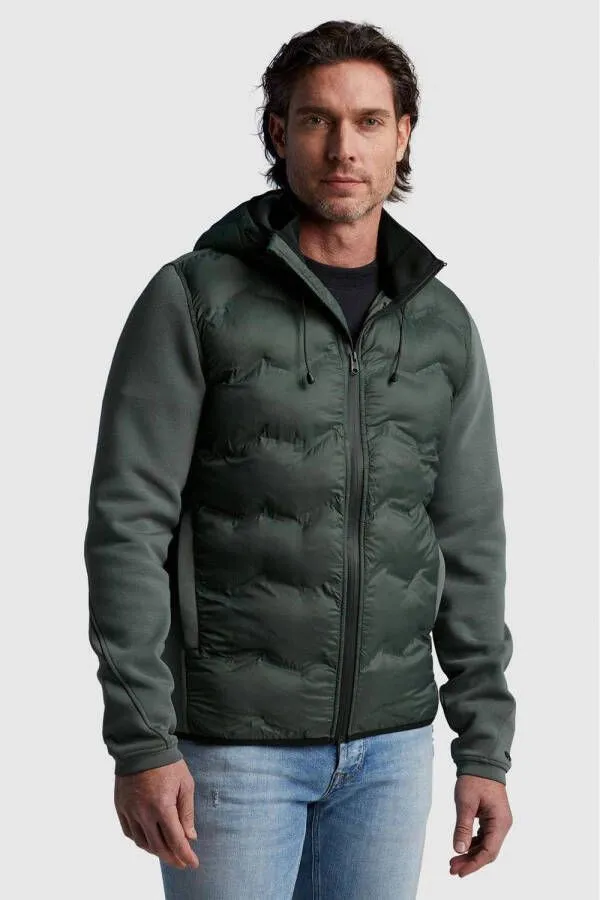 Cast Iron Groene Gewatteerde Jas Hooded Jacket Tech Jersey Interlock