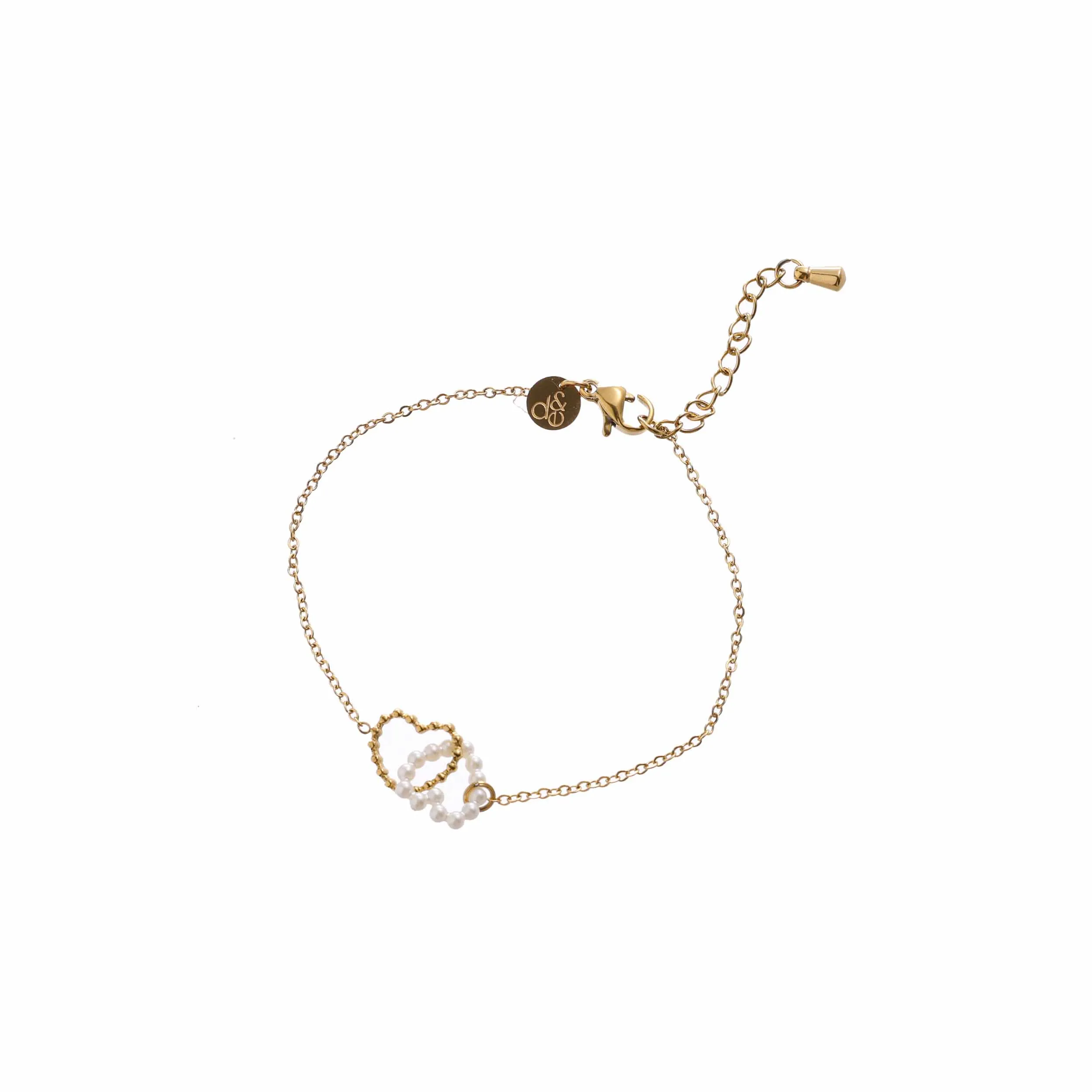 Day&Eve Armband Pearly Double Hearts | Goud