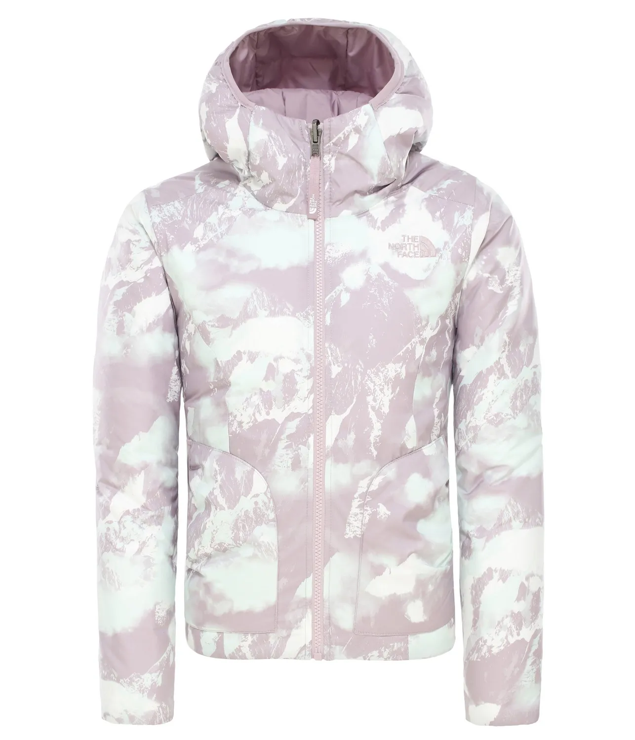 Jas The North Face Girls Reversible Perrito Jacket Ashen Prple Mtn Scape Print