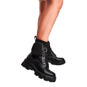 Joia Black Army Platform Workers Boots voor dames met een nier zwart