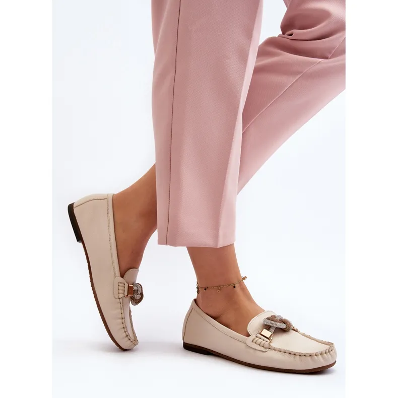 Leren damesmocassins met decoratie Laura Messi 2761 lichtbeige