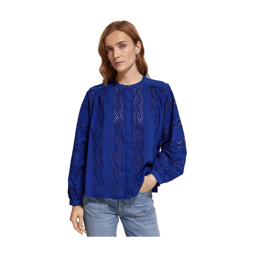 Scotch & Soda Dames Blouses Shirt With Broiderie Anglaise Blue Dames