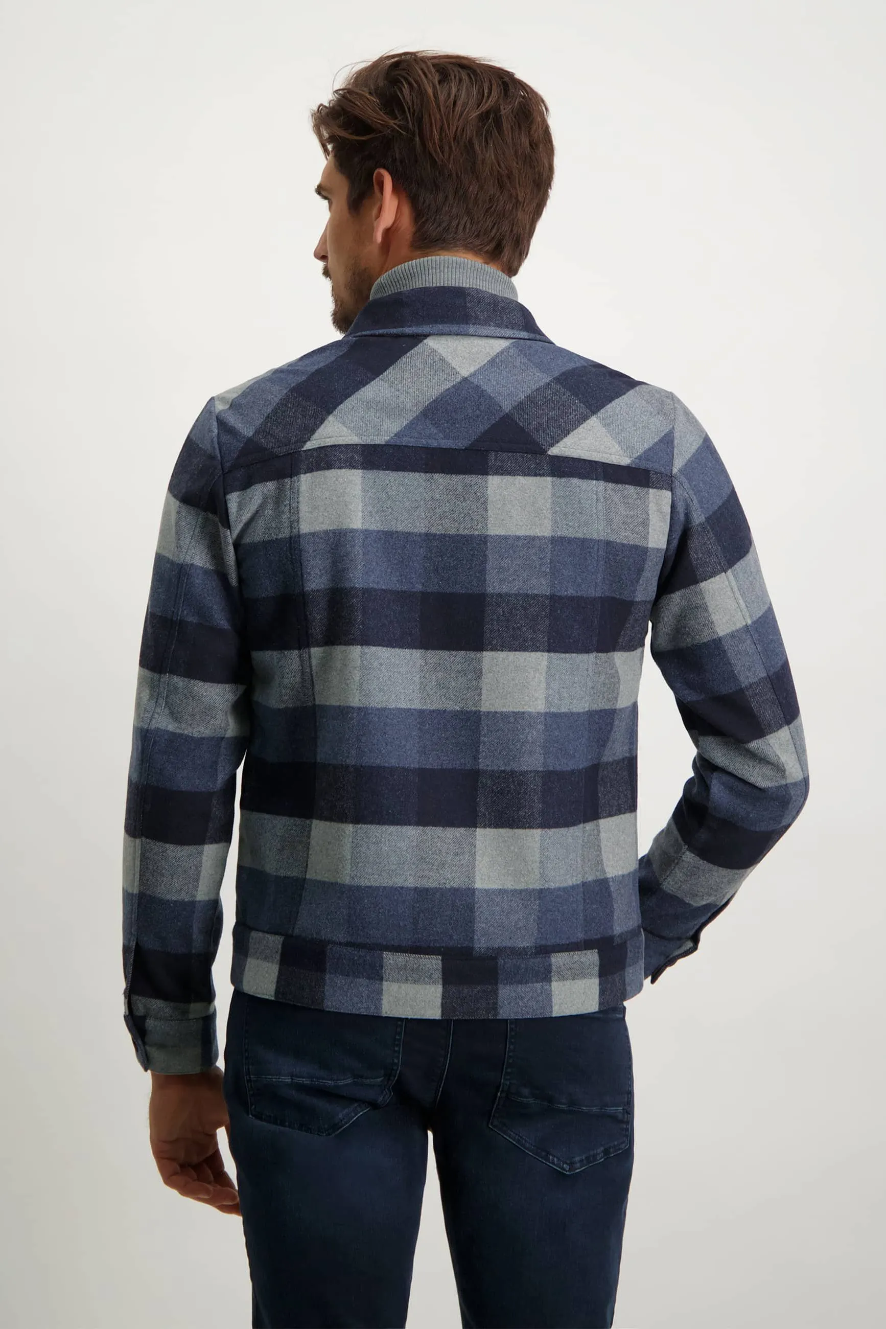 State of Art  Overshirt Wolmix Geruit Donkerblauw
