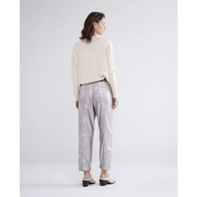 SUMMUM 4S269312105 LOOSE TAPERED PANTS FOIL COATED TWILL