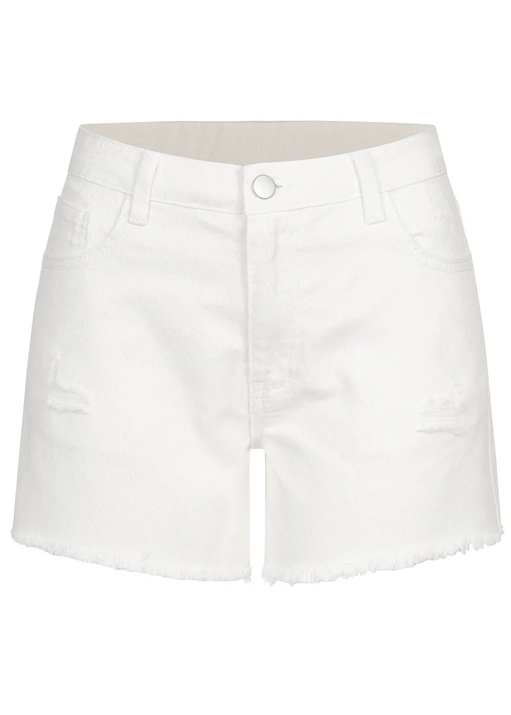 VILA Dames Denim Shorts met franjes en destroyed look details wit