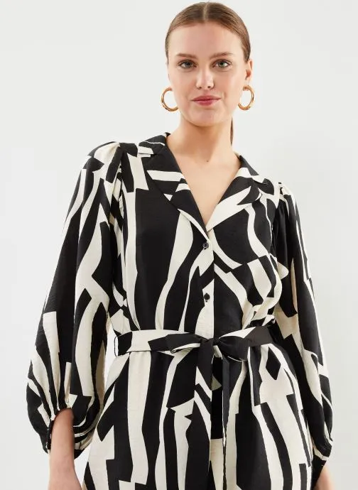      VILA VIDOGMA UMA VNECK 3/4 SHIRT DRESS/SU/LR  ZWART   